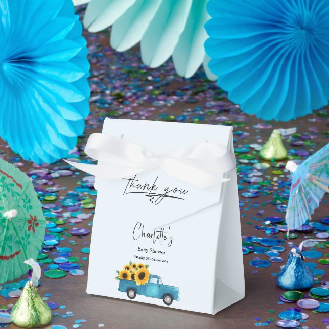 Watercolor Truck with Sunflowers Baby Shower Favor Boxes (Party)