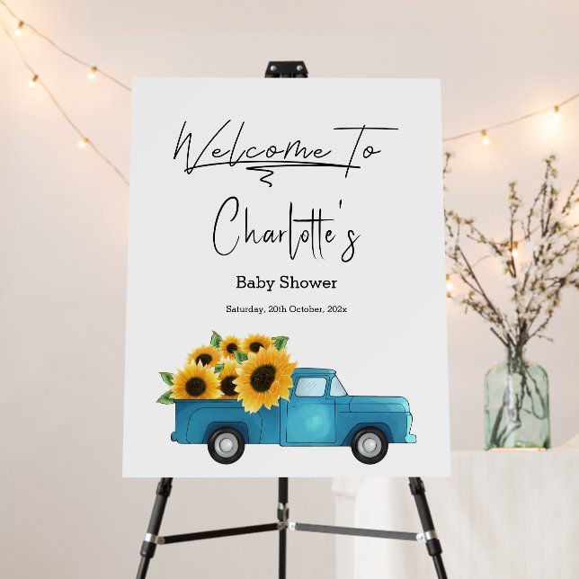Watercolor Truck with Sunflowers Baby Shower Foam Board (In Situ (Stand))