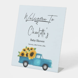 Watercolor Truck with Sunflowers Baby Shower  Pede Pedestal Sign
