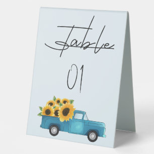 Watercolor Truck with Sunflowers Baby Shower Table Tent