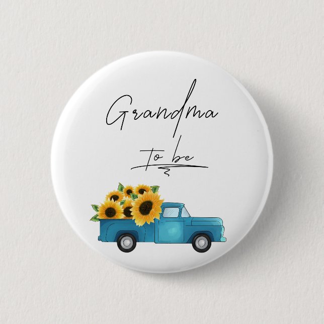 Watercolor Truck with Sunflowers Grandma To Be Button (Front)