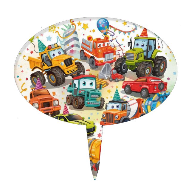 Watercolor Trucks Cake Topper Construction Vehicle (Front)