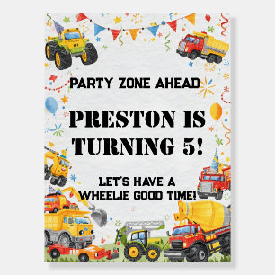 Watercolor Trucks Welcome Sign Construction Cars