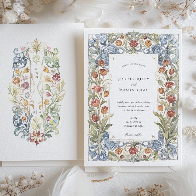 Watercolor Tulip Art Nouveau Wedding Invitation (Creator Uploaded)