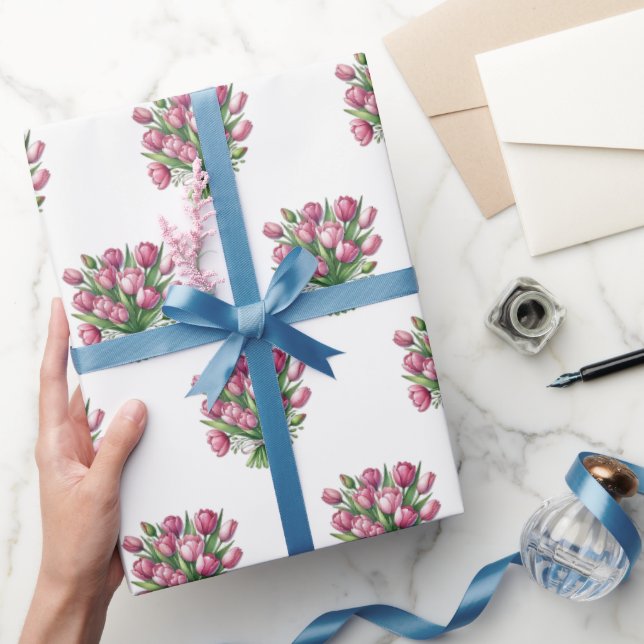 Watercolor Tulip Bouquet Floral Pattern  Wrapping Paper (Gifting)