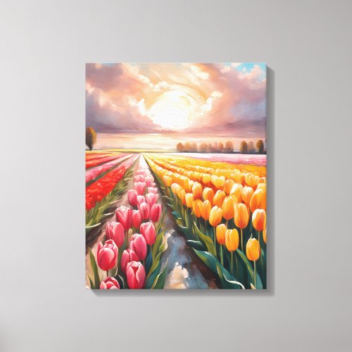 Watercolor Tulip Field Canvas Paintings