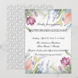 Watercolor Tulip Floral Easter Brunch & Egg Hunt Invitation