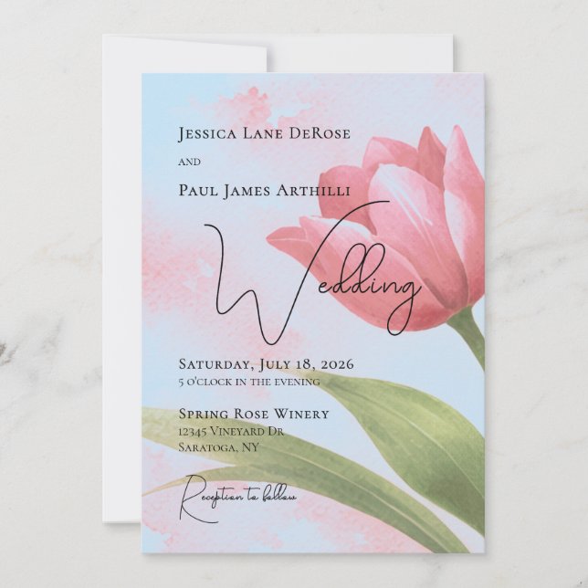 Watercolor Tulip Floral Wedding Invitation (Front)