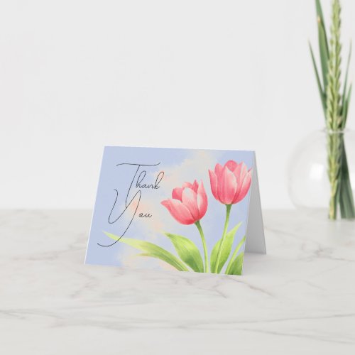 Watercolor Tulip Floral Wedding Thank You Card