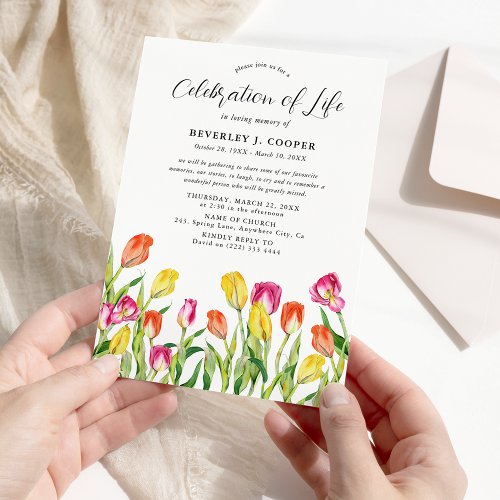 Watercolor Tulip Florals Celebration of Life Invitation