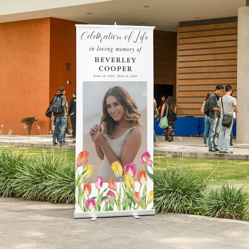 Watercolor Tulip Florals Celebration of Life Retractable Banner