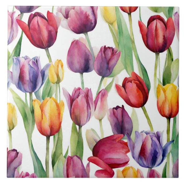 Watercolor Tulip Flowers Any Occasion  Ceramic Tile (Front)