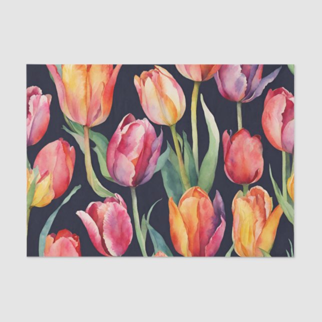 Watercolor Tulip Flowers Any Occasion  Tissue Paper (Front)