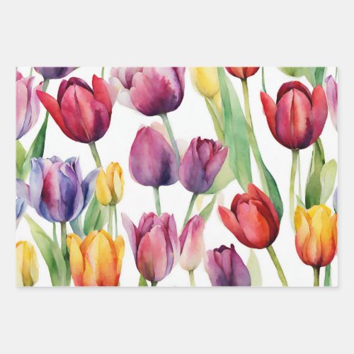 Watercolor Tulip Flowers Any Occasion  Wrapping Paper Sheets