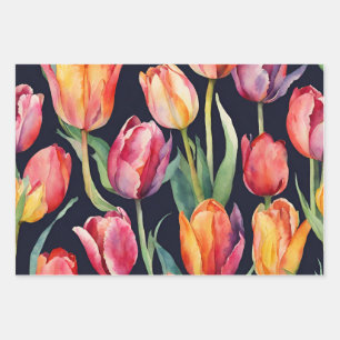 Watercolor Tulip Flowers Any Occasion Wrapping Paper Sheets