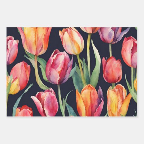 Watercolor Tulip Flowers Any Occasion  Wrapping Paper Sheets