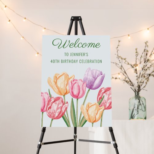 Watercolor Tulip Flowers Birthday Party Welcome Foam Board