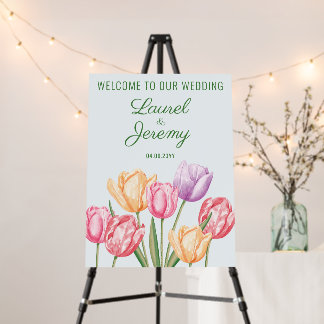 Watercolor Tulip Flowers Spring Wedding Welcome Foam Board