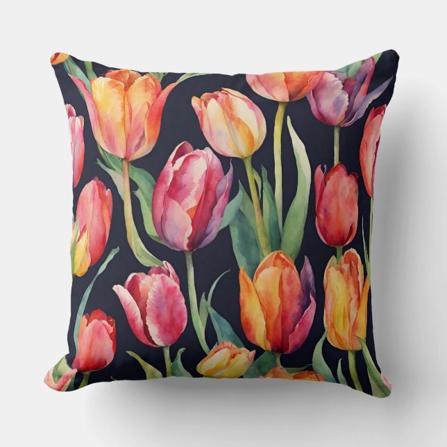 Watercolor Tulip Flowers  Throw Pillow (Front)