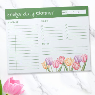 Watercolor Tulip Flowers Undated Daily Planner Notepad