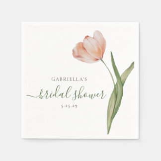 Watercolor Tulip Green Bridal Shower Napkins