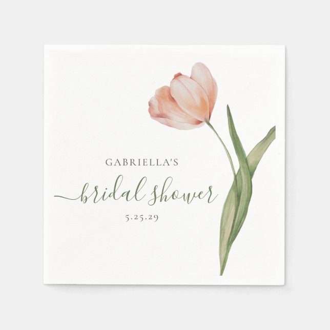  Watercolor Tulip Green Bridal Shower  Napkins (Front)