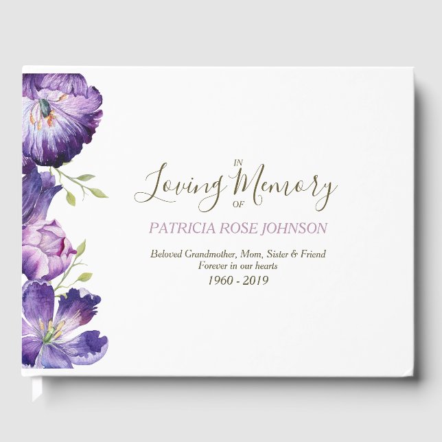 Watercolor Tulip Memorial Funeral Remembrance Guest Book (Front)