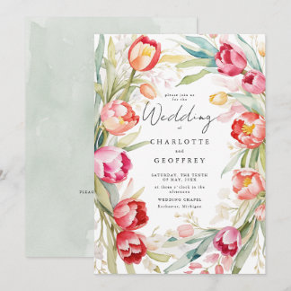 Watercolor tulip qr code wedding invitation