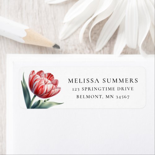 Watercolor Tulip Red White Return Address Label