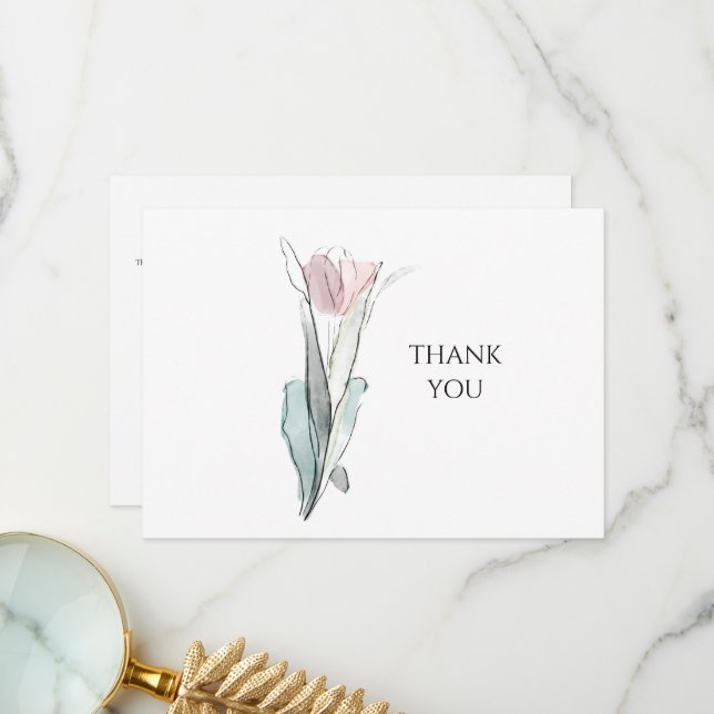 Watercolor Tulip Simple Funeral II Thank You Card (Front/Back In Situ)