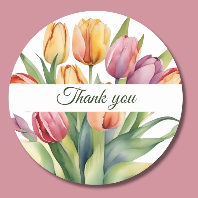 Watercolor Tulip Thank You  Classic Round Sticker (Creator Uploaded)