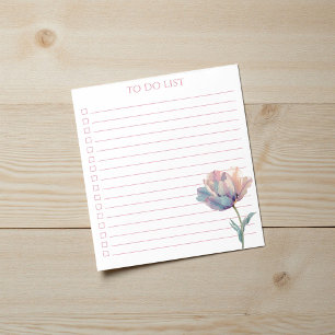 Watercolor Tulip To Do List Modern Boho Chic Notepad