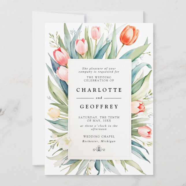 Watercolor tulip wedding invitation (Front)