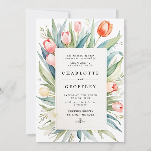 Watercolor tulip wedding invitation