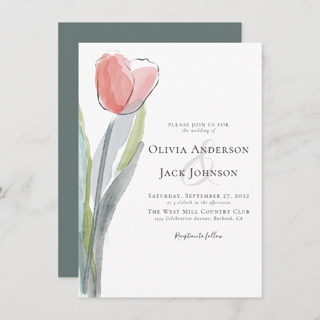 Watercolor Tulip Wedding Invitation (Front/Back)