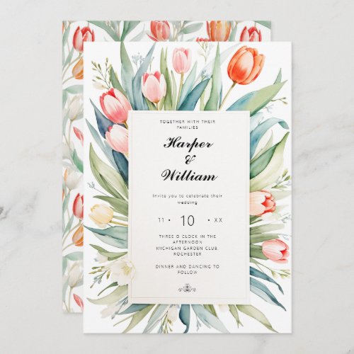 Watercolor tulip wedding invitation