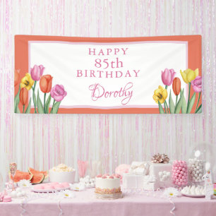 Watercolor Tulips 85th Birthday Party Banner