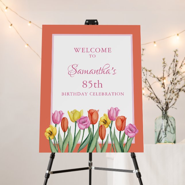 Watercolor Tulips 85th Birthday Party Foam Board (In Situ (Stand))