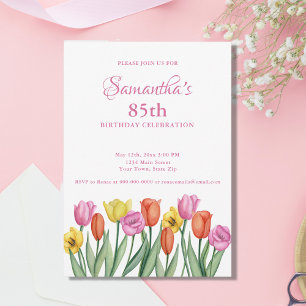 Watercolor Tulips 85th Birthday Party Invitation