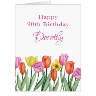 Watercolor Tulips 90th Birthday Party Card