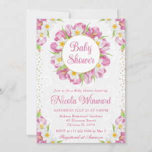 Watercolor Tulips and Daffodils Wreath Baby Shower Invitation