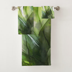 Watercolor Tulips And Leaves Bath Towel Set