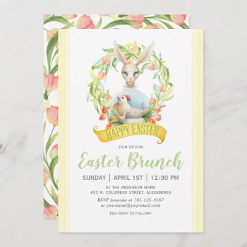 Watercolor Tulips And Rabbit Easter Brunch Invitation by DP_Holidays at Zazzle