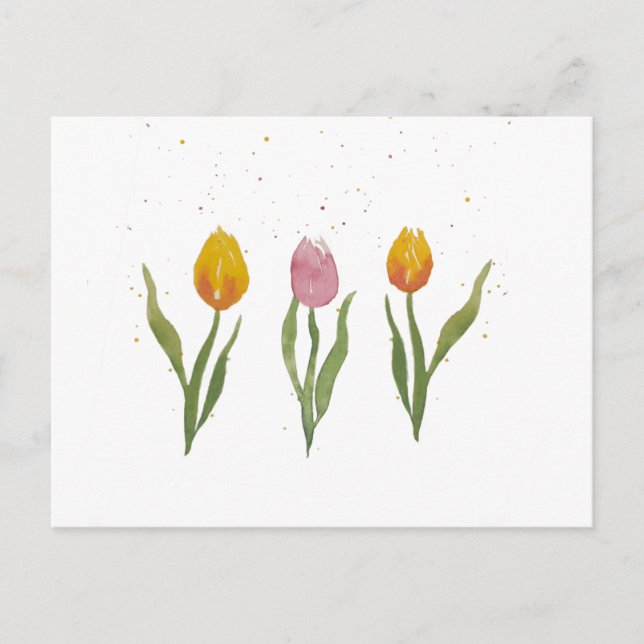 Watercolor Tulips / Aquarell Tulpen Postcard (Front)