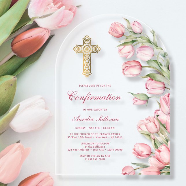 Watercolor Tulips Arch Confirmation Acrylic Invitations (Creator Uploaded)