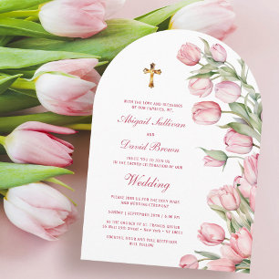 Watercolor Tulips Arch Religious Wedding Invitation