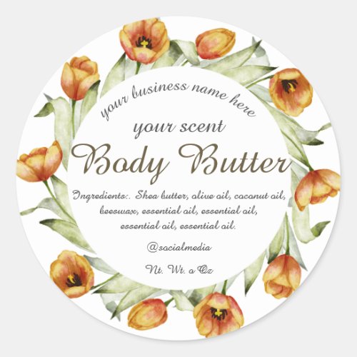 watercolor tulips body butter classic round sticker