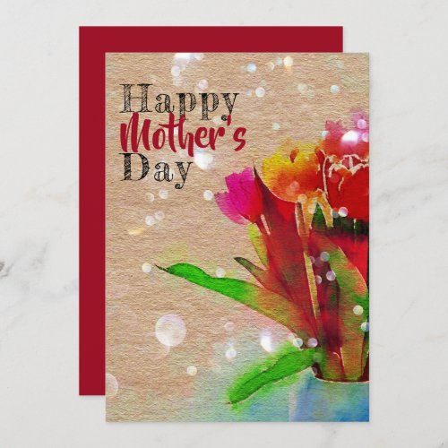 Watercolor Tulips Bouquet Happy Mothers Day Card