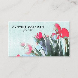 Watercolor Tulips Bouquet Illustration Florist Business Card