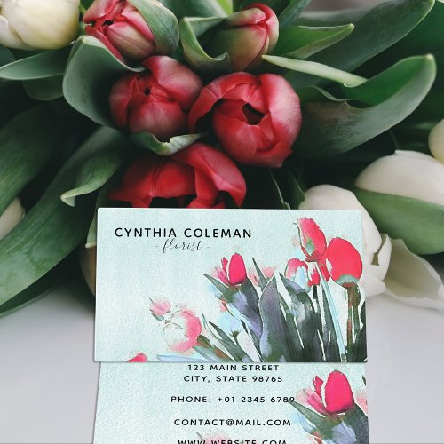 Watercolor Tulips Bouquet Illustration Florist Business Card